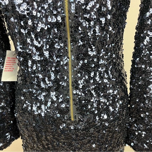 Venus Dress Womens Small Sequin Mini V Neck Long Sleeve Evening Date Party Blue - Picture 4 of 12